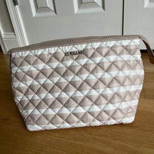 MZ Wallace Large Zoey Cosmetic - Mushroom & Cream Stripe